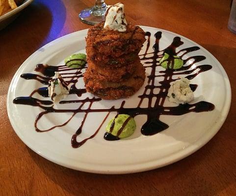 Fried green tomatoes, and they are all dressed up.