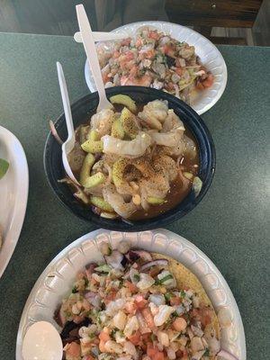 Tostada de Cameron and shrimp agua chili