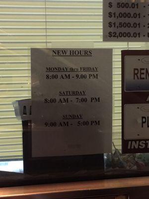 The sign at the drive-through window showing their hours, which they do not honor.