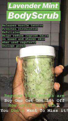 Lavender Mint Body Scrub. Can also be used as a bath soak.