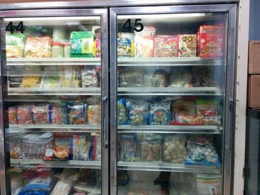 Good assortment of frozen foods like udon noodles, fish balls and dumplings