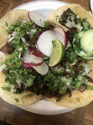 Carne Asada and tripas tacos