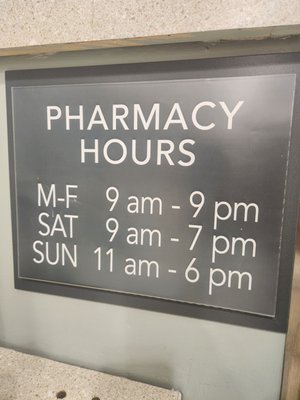 Pharmacy hours as of October 2022