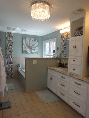 Master bath complete remodel using unique tiling placement