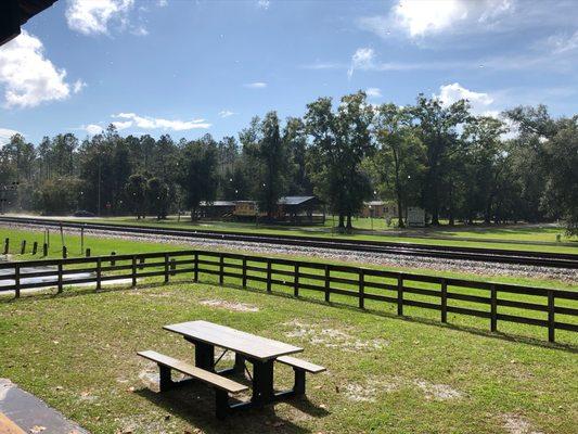 View of train tracks from the viewing area.