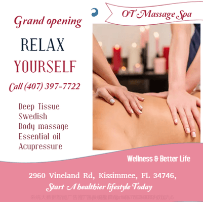 Our traditional full body massage in Kissimmee, FL 
includes a combination of different massage therapies like 
Swedish Massa...