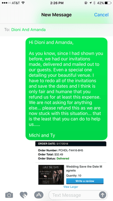 Text message after they cancelled our venue.... no response...