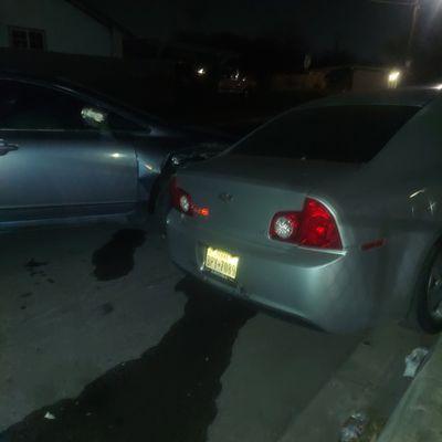 If this is your car parked on Harness..it was crashed into