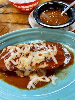 Tamale and a carnitas chimichanga