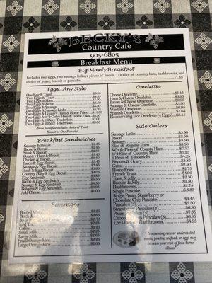 breakfast menu