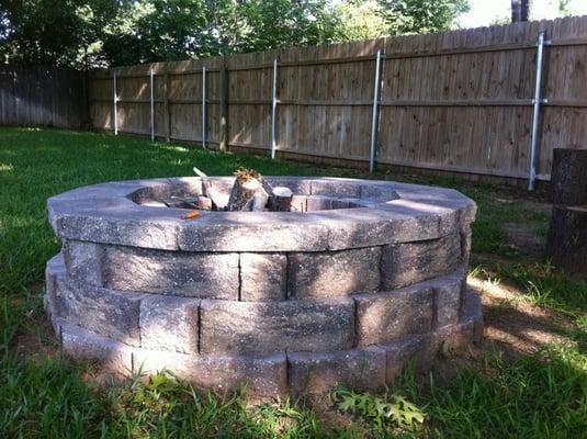 This fire pit was done using a mixed variety of stone sizes and a cap unit.