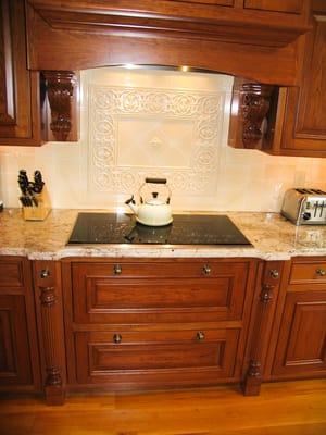 Cherry Inset style with applied moulding Kitchen with custom Hamlin Stain