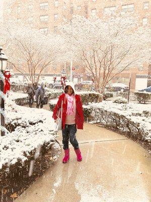 Amy in the playing with the snowflakes... and the first day of snowflakes in 2017