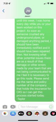 This text was sent to business owner on 12/30/21 and still no reply with request for insurance info