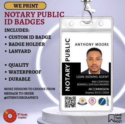 Notary Public ID Badges. Show up to your signings in a professional manner. Message us today.