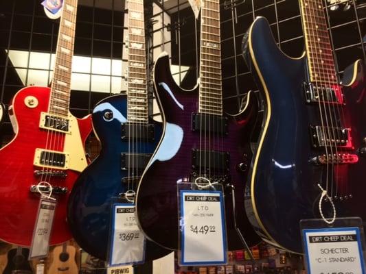 Rippin electric guitars both new and used from names like Fender, Gibson, Ibanez, Epiphone, LTD, Schecter, Dean, and Indy Custom