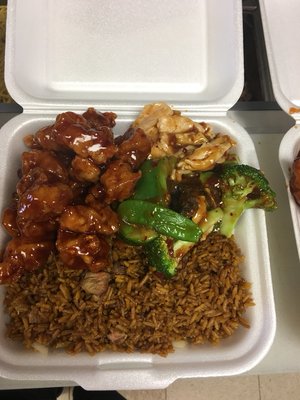 General Tso chicken and mala chicken with white rice or fried rice