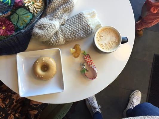 Cafe au lait + gluten free maple donut