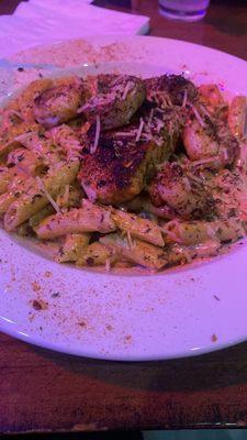 Cajun pasta with salmon and shrimp added