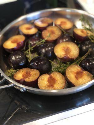 Pan seared plums with fresh thyme