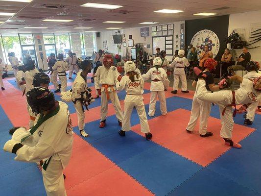 Learning self control and developing technique as well as increasing endurance through sparring.