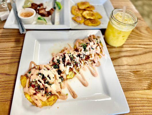 Tostones Rellenos with Camarones.