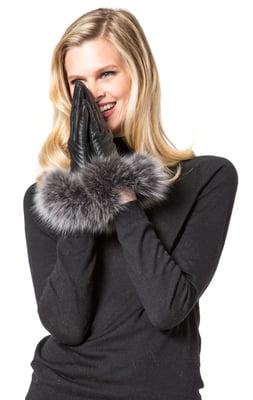 Leather gloves with fox trim, available at L.A. Moves