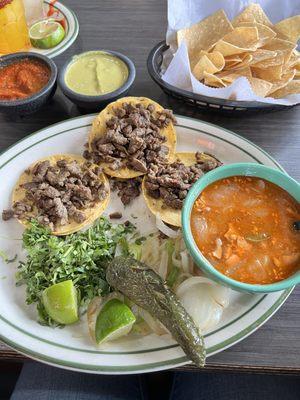 Street tacos with charro beans