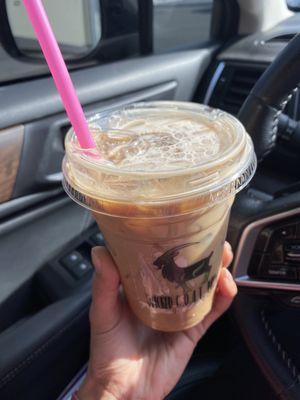 One of our favorites: vanilla iced latte with extra shot and almond milk.