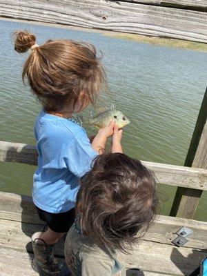 Our grandkids first time to catch a fish. They were soooo excited.