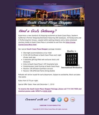 Email Marketing for the Hilton Costa Mesa.