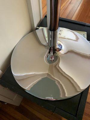 Newly chromed base to a vintage midcentury modern swivel bar. Had been black and in rough shape ...