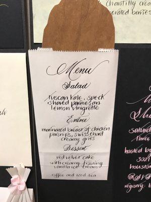 Bread in a bag menu