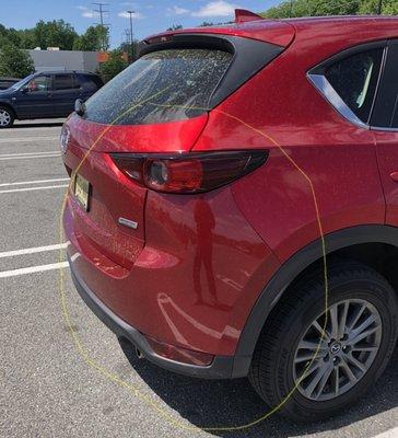 Bumper is painted maroon while the rest of the car has a paint code of Red 46V Red.