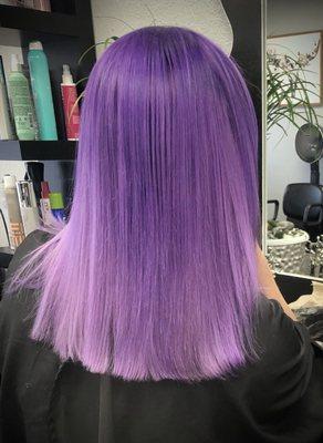 Purple shadow root melt over Balayage Highlighting