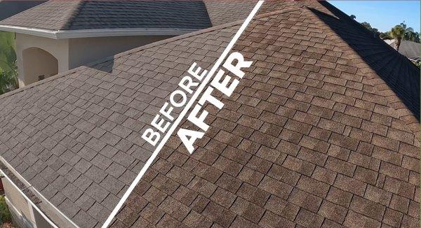 Before and After Roof Maxx treatment curb appeal