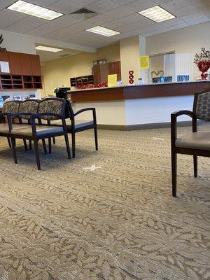 Reception desk and large waiting area