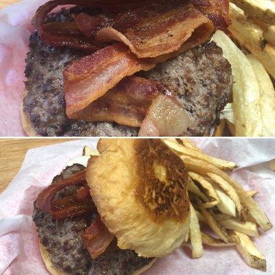 bacon hamburger with fries