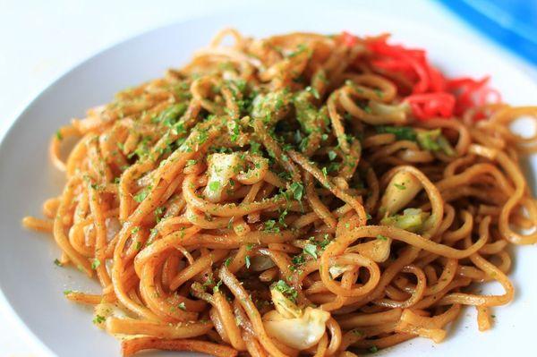 Authentic Japanese style pan-friend noodles with veggies