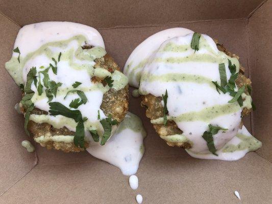 Tapioca fritters Boba fritters Yogurt and mint chutney