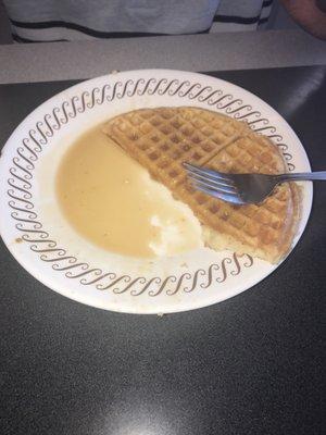 This was a classic double waffle before my son started eating it.