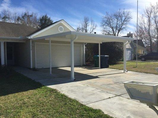 Aluminum Carport w/10 year manufacturer warranty and 5 year workmanship warranty.