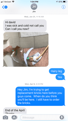 Jim sent a picture of his nasty leg as a reason for why he disappeared one of his MANY times.