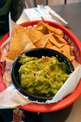 Complimentary chips and guacamole dip