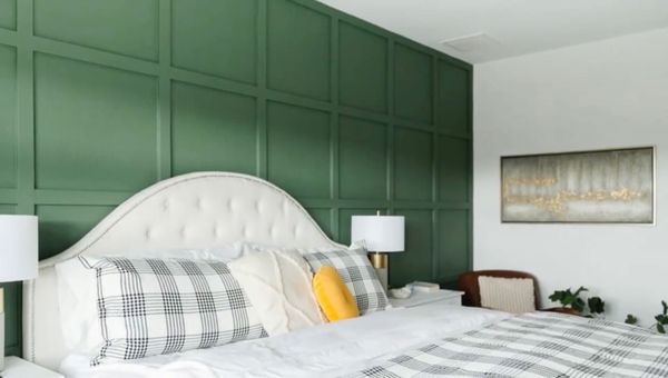 Master bedroom board and batten accent wall