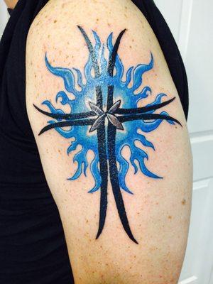 Blue flame cross. Allied Ink Tattoo Marietta Ga