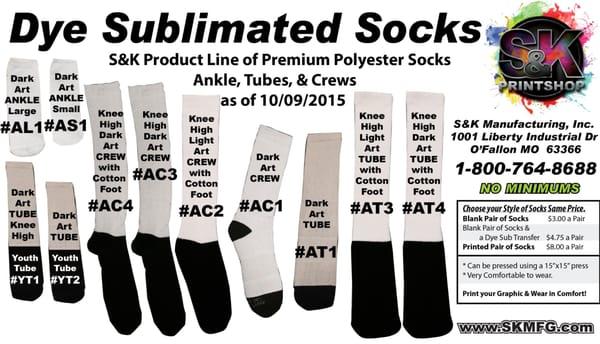 These Dye Sublimated Socks have the perfect comfort for wearing blank or add your personal touch by adding designs and photos...