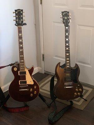 These are two of the beauties Joel Grant has maintained over the last thirty years; a P-Bass copy and my Yamaha twelve-string.