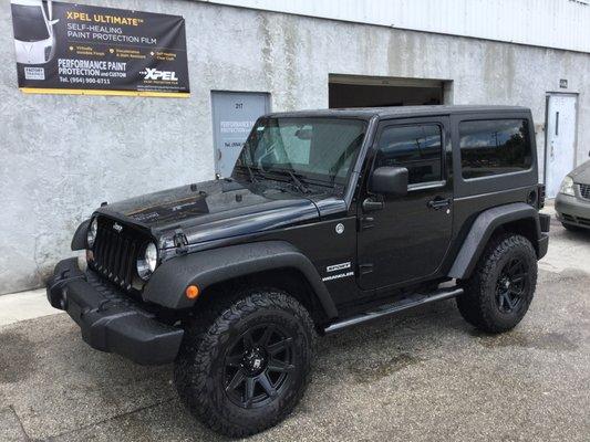 Wrangler getting aggressive look with new wheels and tires along with our signature Kevlar texture coating on the fender flares and bumpers