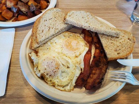 Eggs, bacon & dry toast.